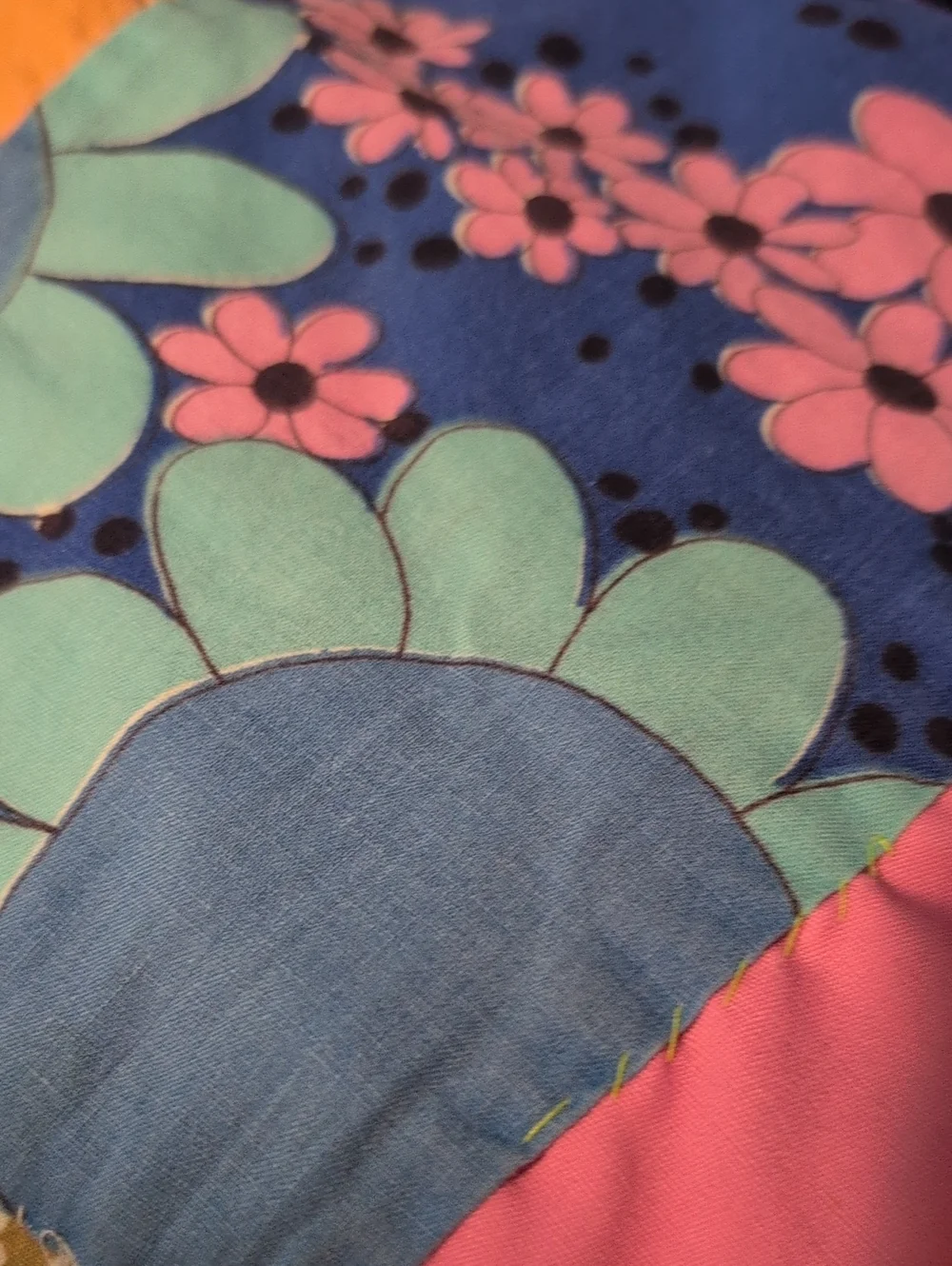 60s 70s Vintage Crazy Patchwork Multi Color Quilt